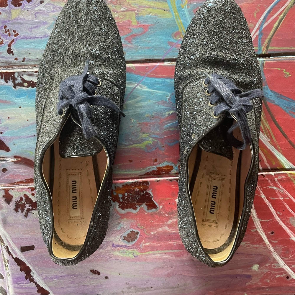 Miu Miu Blue Oxfords with Textured Elegance